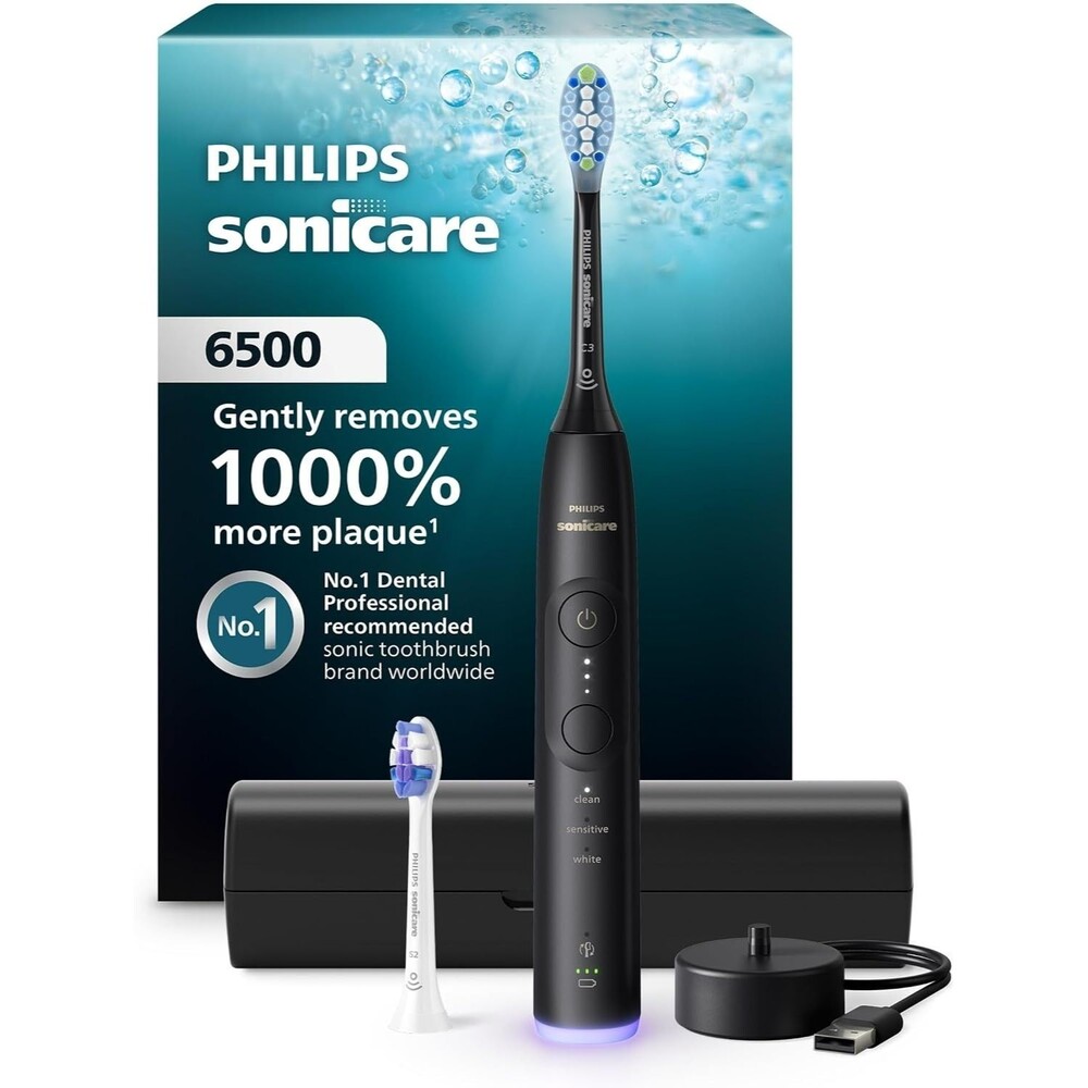 Philips Sonicare 6500 Rechargeable Electric Toothbrush 2 Head Deep Black Sealed